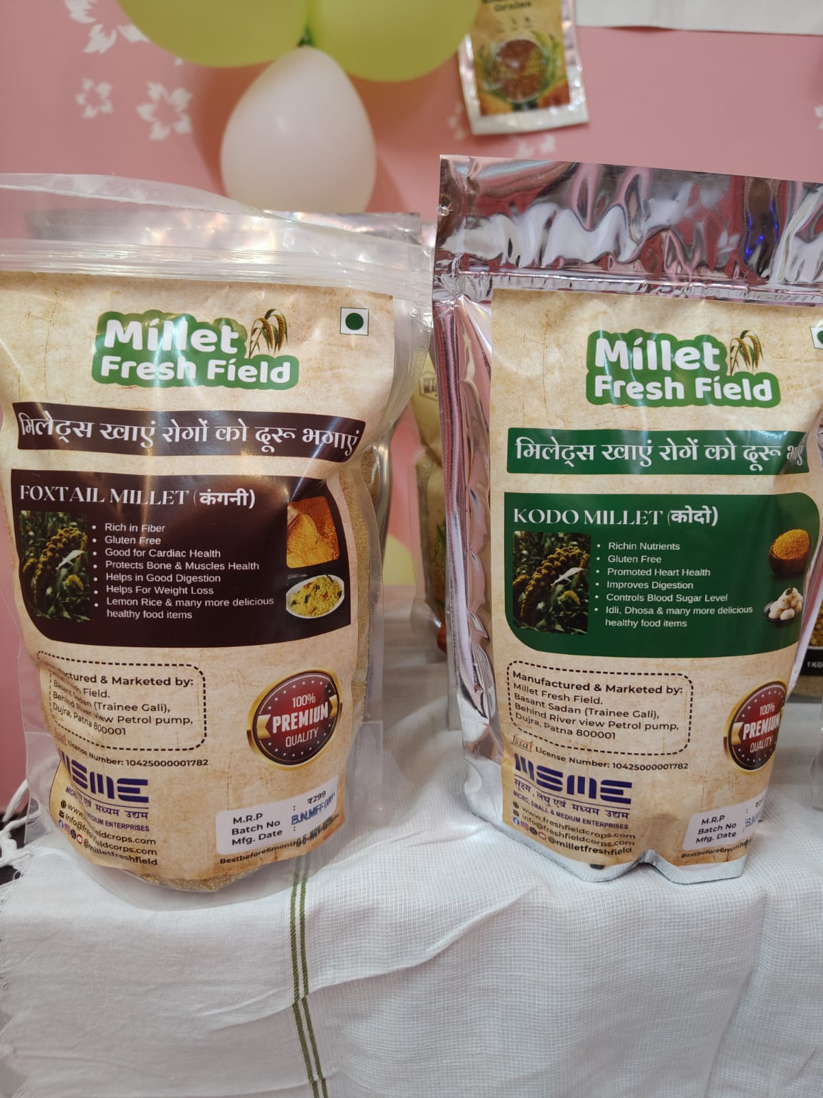Foxtail and Kodo Millet Grains packages